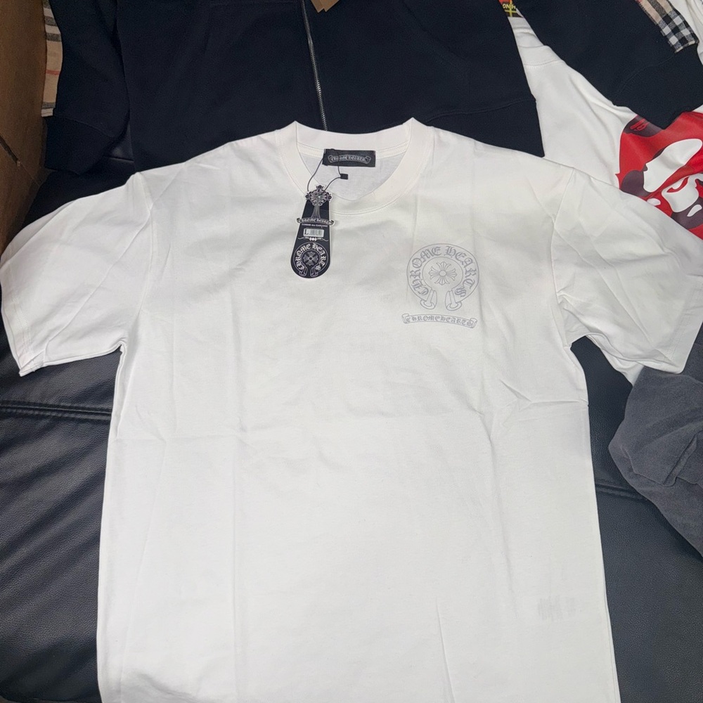 Chrome Hearts White Short Sleeve Tee with Embroidered Logo
